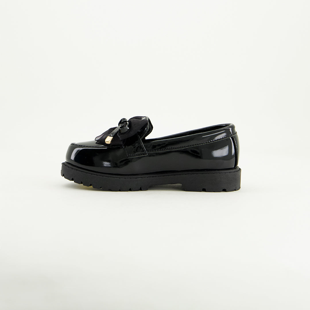 Patent Loafer Slip On Shoe.Chiffon Bow