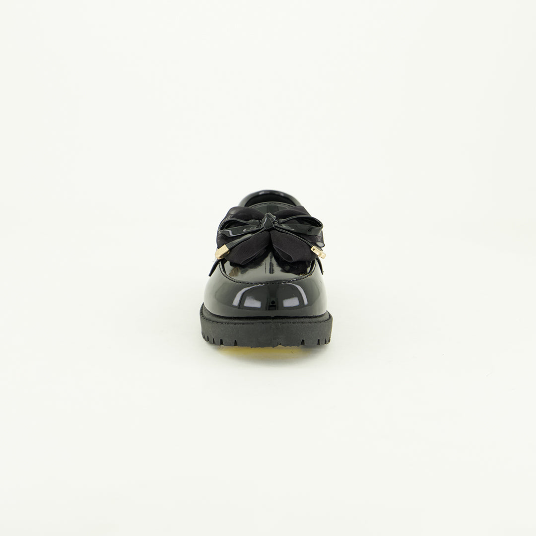 Patent Loafer Slip On Shoe.Chiffon Bow