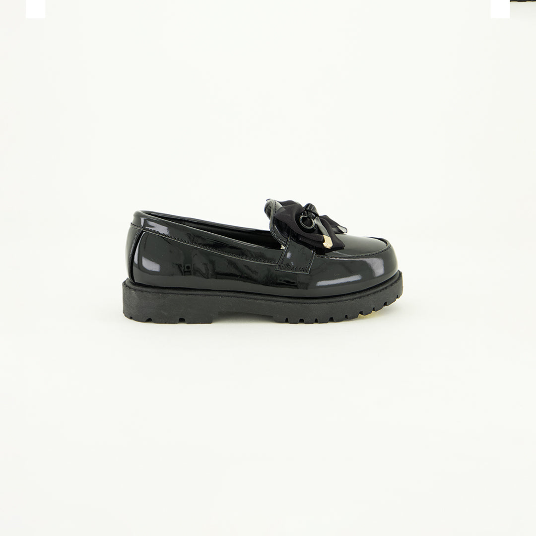 Patent Loafer Slip On Shoe.Chiffon Bow
