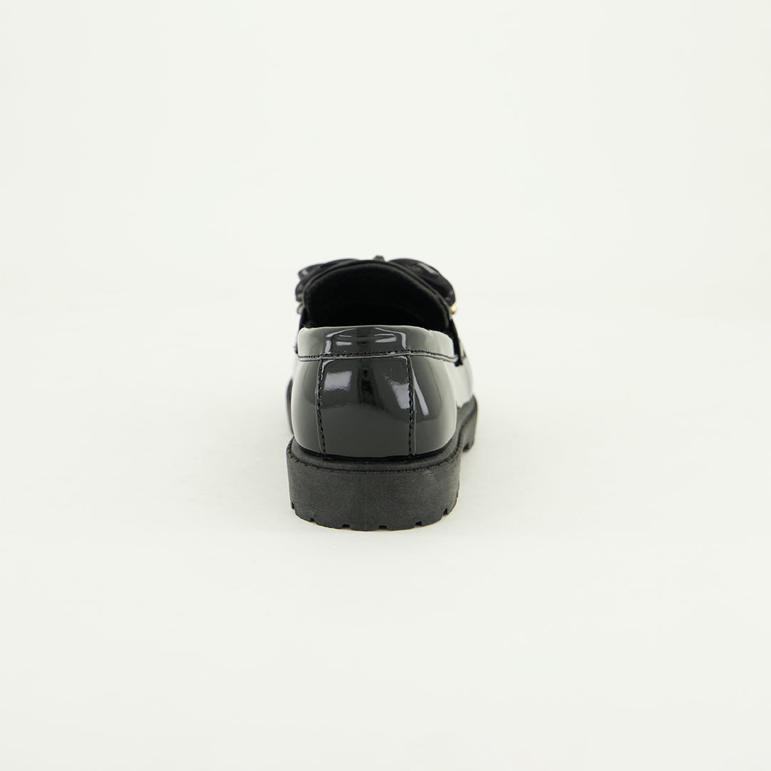 Patent Loafer Slip On Shoe.Chiffon Bow