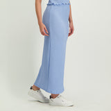 LADIES NOVA FASHION BLUE TEXTURED MIDI SKIRT WITH SIDE SLIT