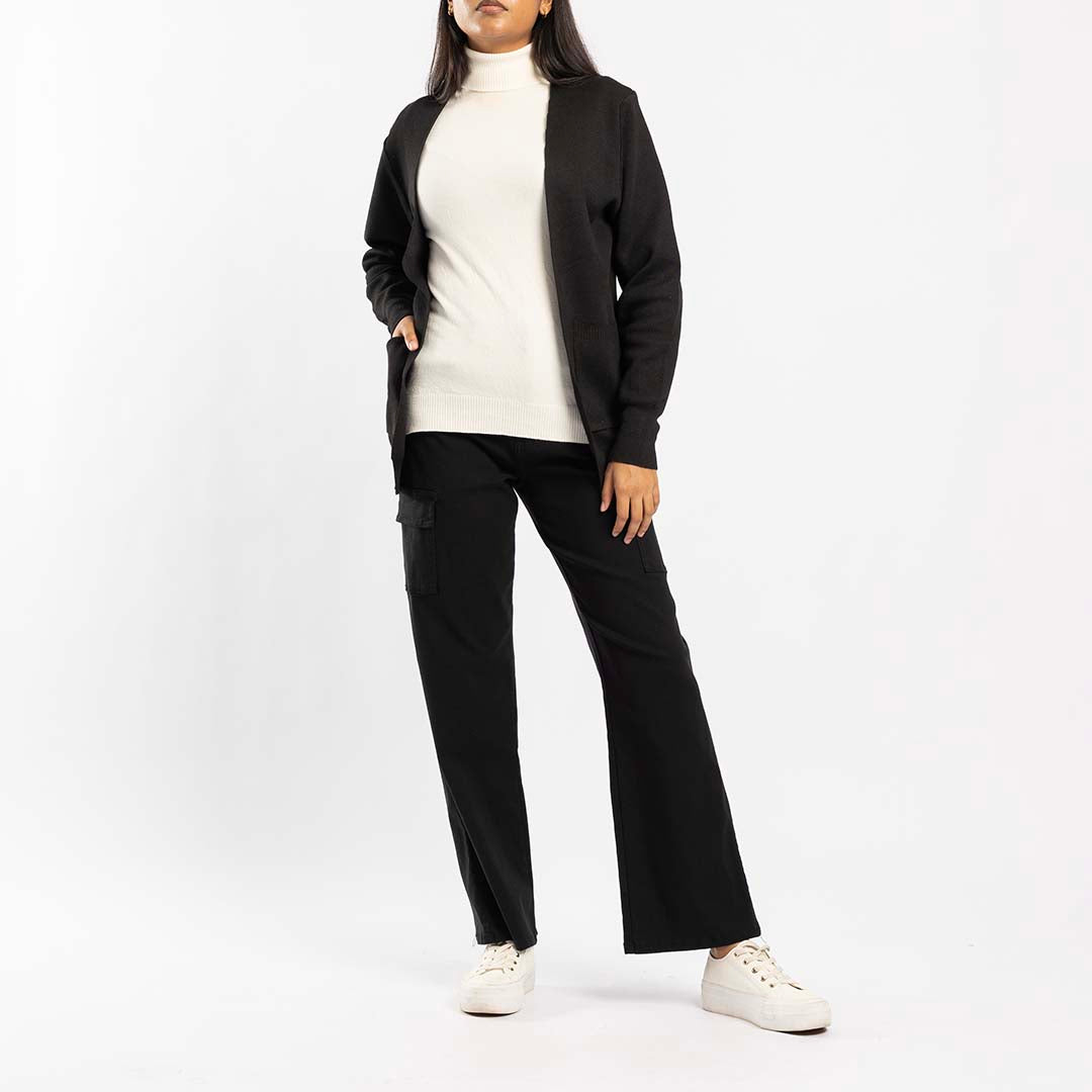 BLACK OPEN FRONT CARDIGAN