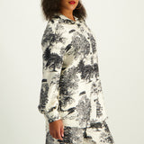 LADIES CIARRA CRM/BLK PRINTED BUTTON FRONT SATIN SHIRT