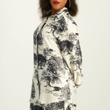 LADIES CIARRA CRM/BLK PRINTED BUTTON FRONT SATIN SHIRT