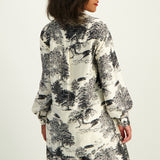 LADIES CIARRA CRM/BLK PRINTED BUTTON FRONT SATIN SHIRT
