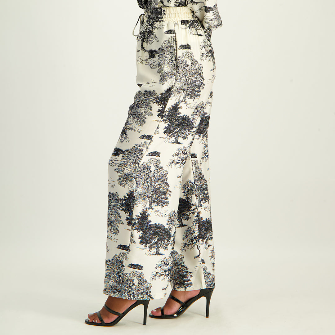 LADIES CIARRA CRM/BLK PRINTED WIDE LEG PANTS