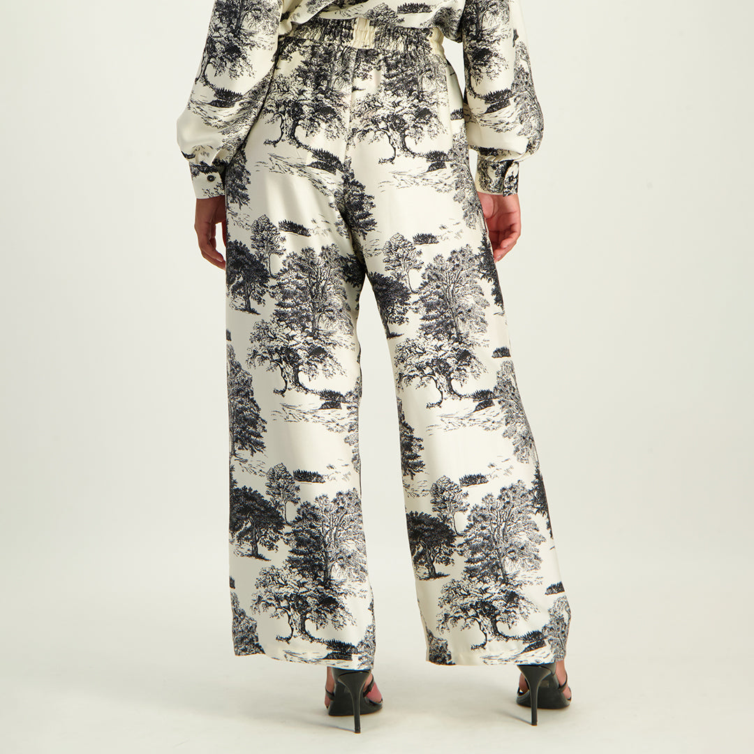 LADIES CIARRA CRM/BLK PRINTED WIDE LEG PANTS