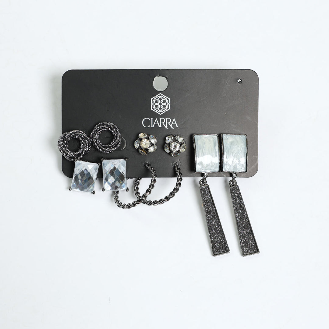 LADIES CIARRA GUN METAL 6 PACK EARRING SET (DROP &amp; STUD)