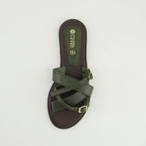 Criss Cross Double Buckle Push In Leather Sandal.
