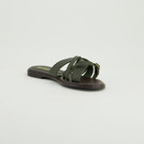 Criss Cross Double Buckle Push In Leather Sandal.