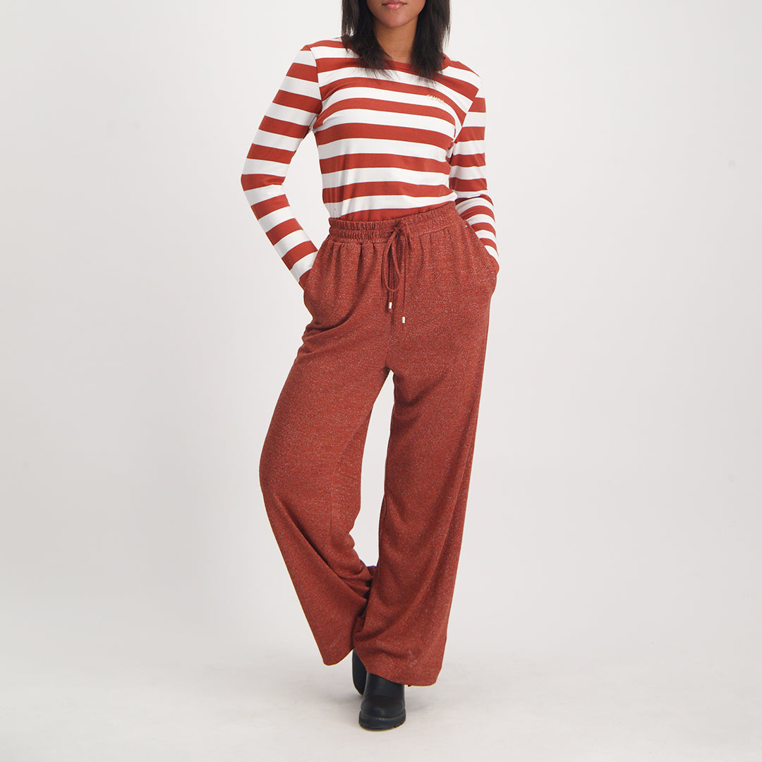 LADIES CIARRA RUST LUREX WIDE LEG PANTS