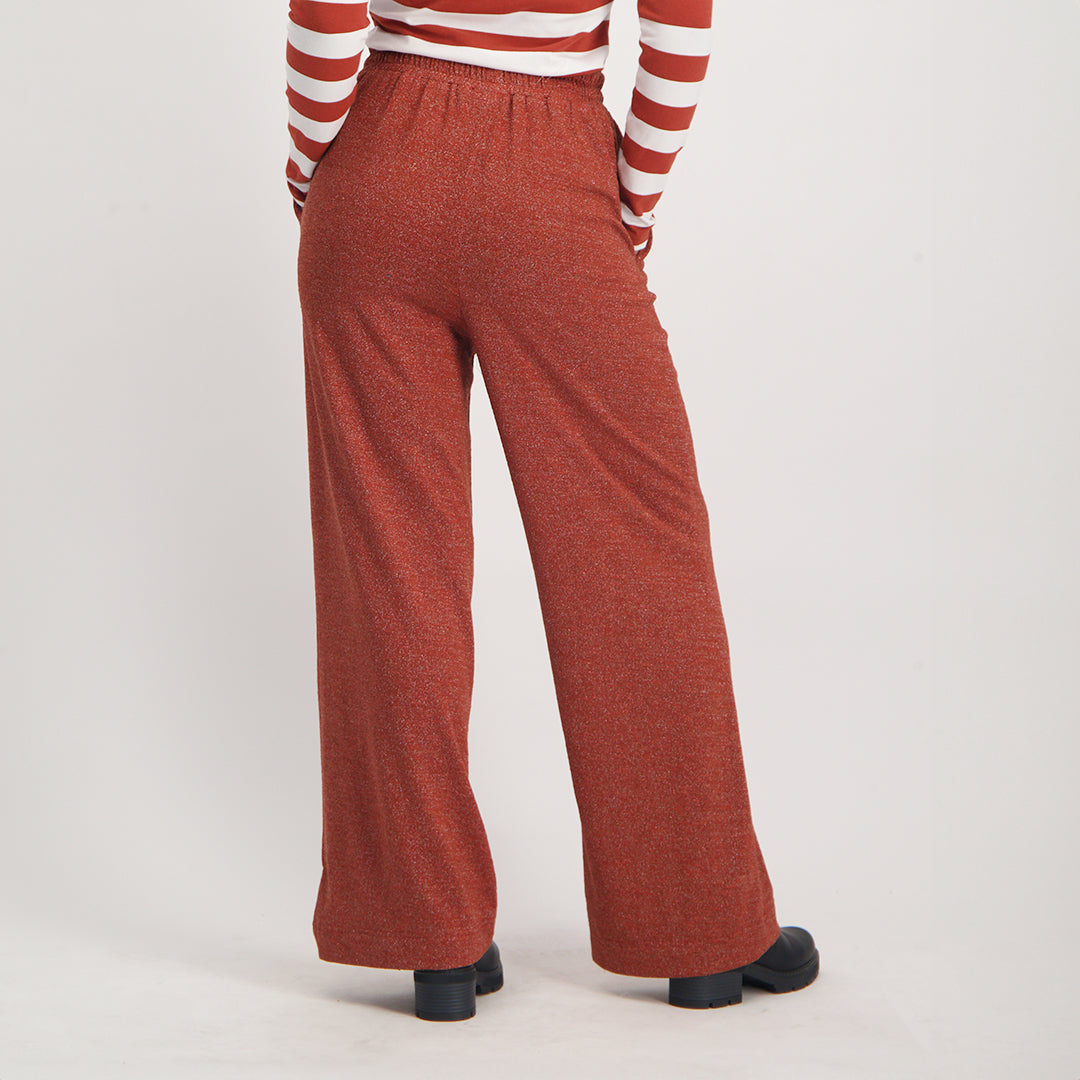 LADIES CIARRA RUST LUREX WIDE LEG PANTS