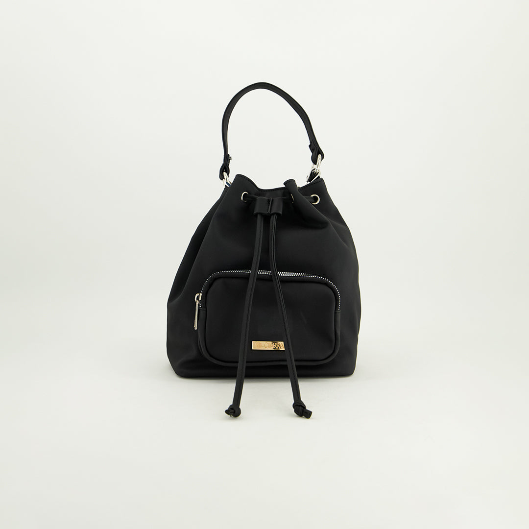 Soft Pu Bucket Bag.Silver Trims.