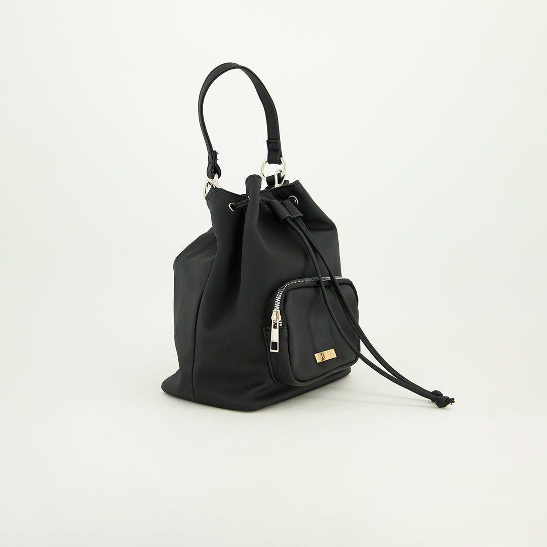 Soft Pu Bucket Bag.Silver Trims.