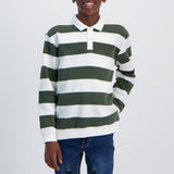 Boys Moda Olive Stripe L/S Fleece Golfer
