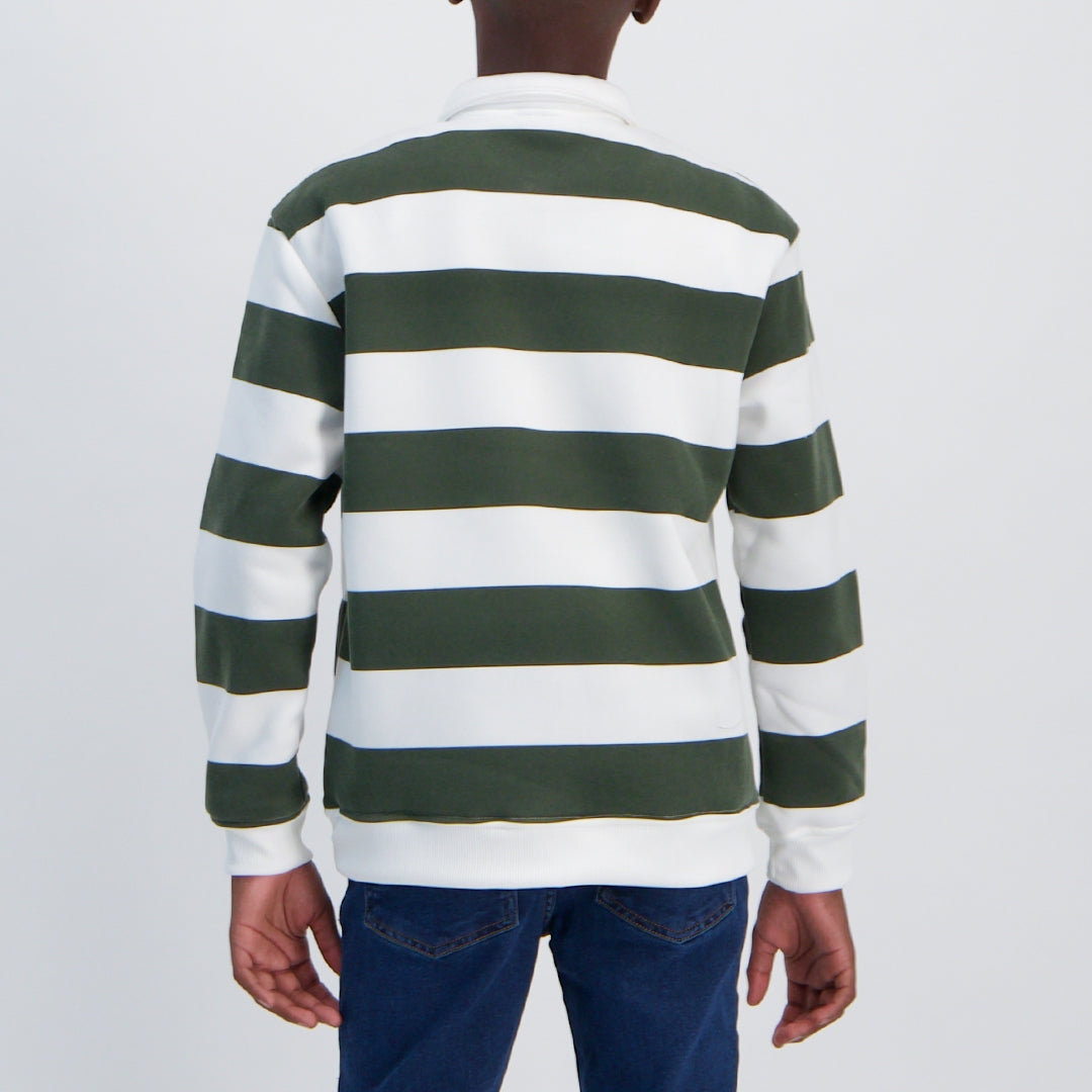 Boys Moda Olive Stripe L/S Fleece Golfer