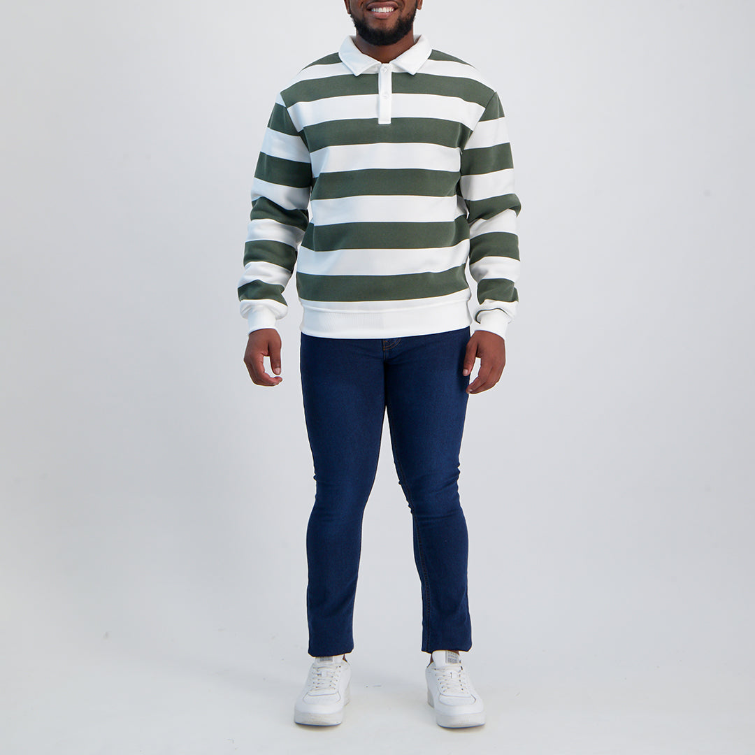 MENS MODA OLIVE STRIPE FLEECE GOLFER