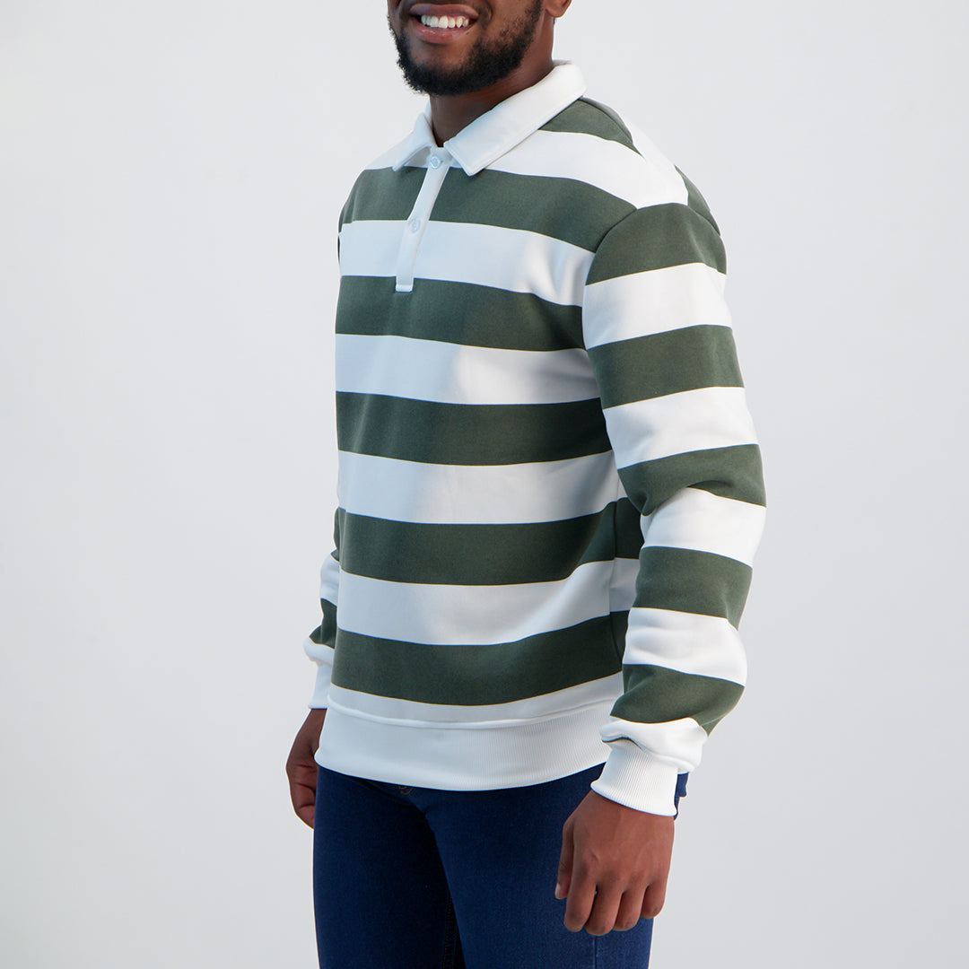MENS MODA OLIVE STRIPE FLEECE GOLFER