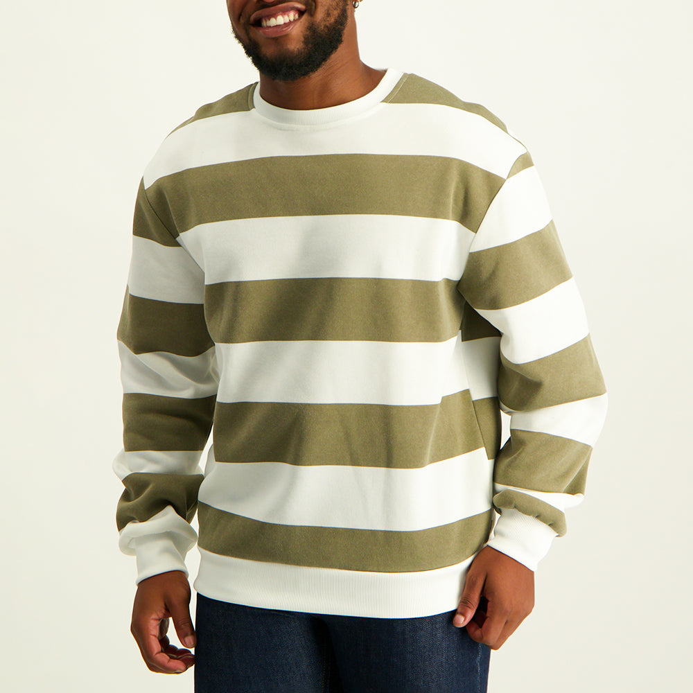 MENS MODA MOCHA STRIPE PRINTED FLEECE SWEATER