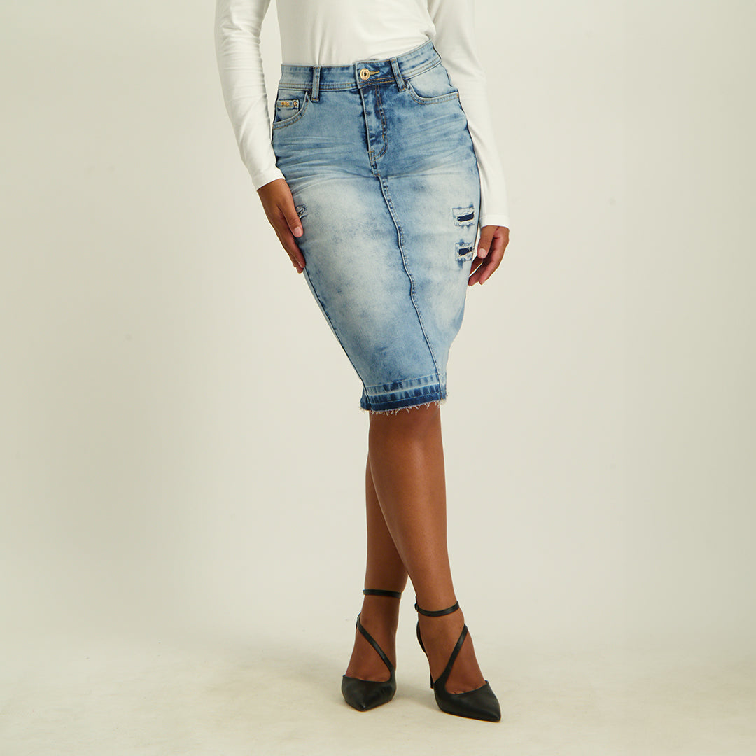 LADIES CIARRA MOTTLE DENIM SKIRT