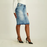 LADIES CIARRA MOTTLE DENIM SKIRT