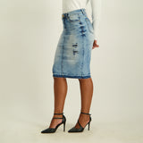 LADIES CIARRA MOTTLE DENIM SKIRT