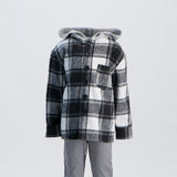 Boys Moda Black/White Check Hooded Flannel Shirt