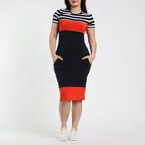 LADIES CIARRA ORANGE/NAVY STRIPE DRESS