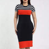 LADIES CIARRA ORANGE/NAVY STRIPE DRESS