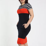 LADIES CIARRA ORANGE/NAVY STRIPE DRESS