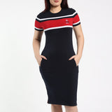 LADIES NAVY/RED COLOUR BLOCK DRESS