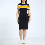 LADIES CIARRA NAVY/OCHRE DRESS