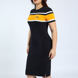 LADIES CIARRA NAVY/OCHRE DRESS