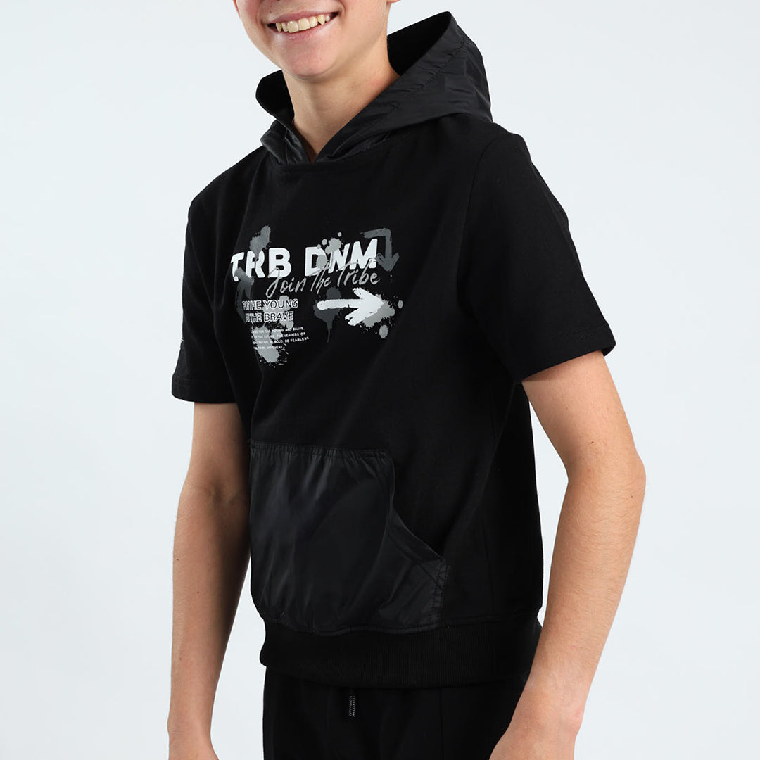 BOYS TRB BLACK HOODED SWEATER