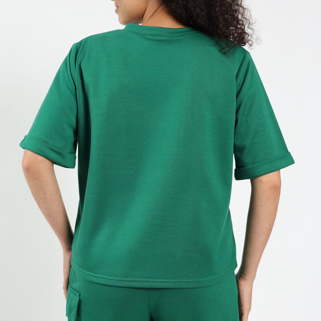 Ladies emerald Crew Boxy Top
