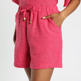 Cerise Mock-Tie Short