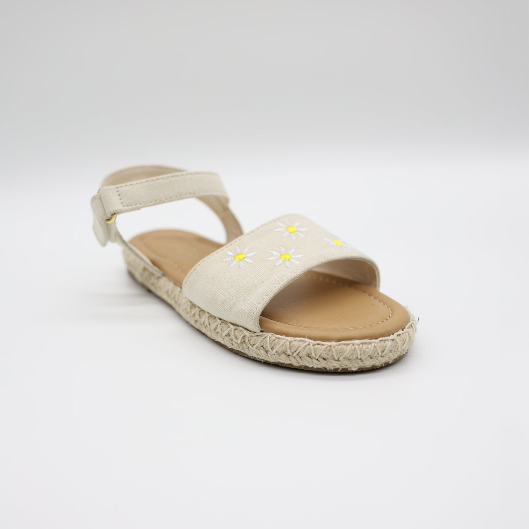 Linen Flower Espadrille Strappy Sandal