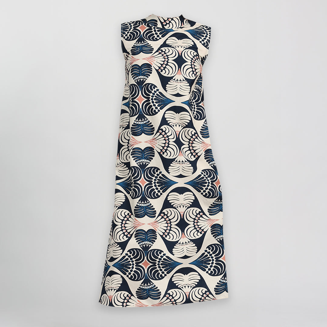 LADIES CIARRA WHITE/BLUE PRINT DRESS