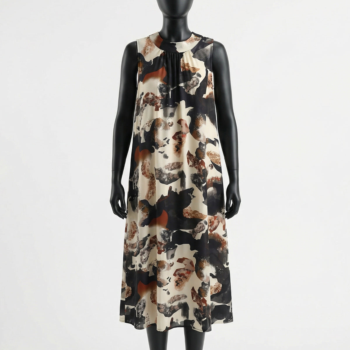 LDS CREAM/BLK/CHOC S/L DRESS