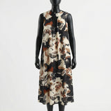 LDS CREAM/BLK/CHOC S/L DRESS