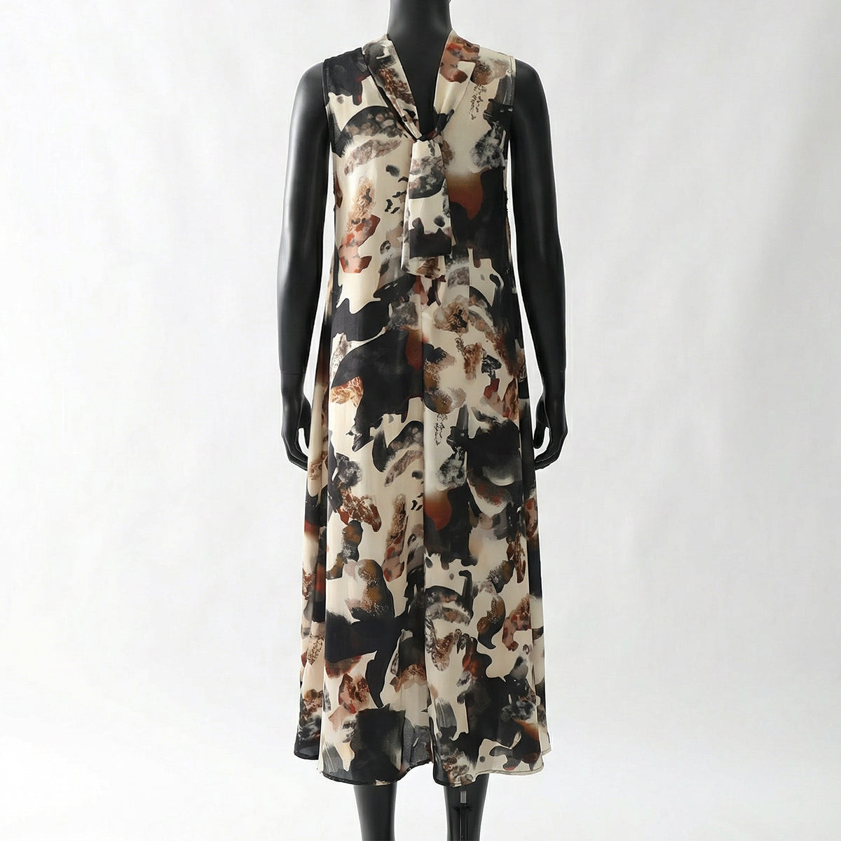 LDS CREAM/BLK/CHOC S/L DRESS