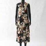 LDS CREAM/BLK/CHOC S/L DRESS