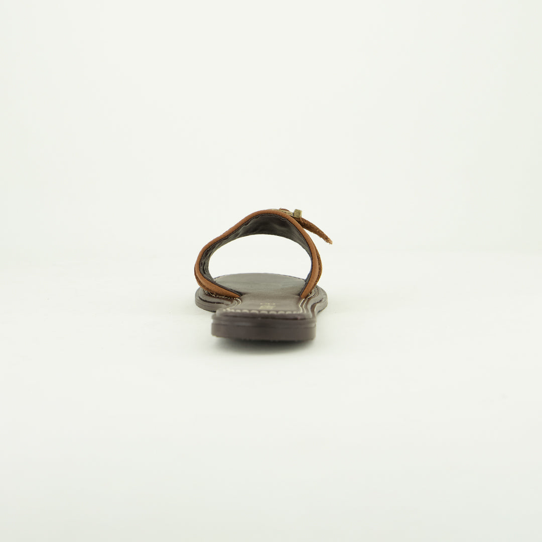 Pebble Leather Push In Sandal.Antique Brass Buckle.