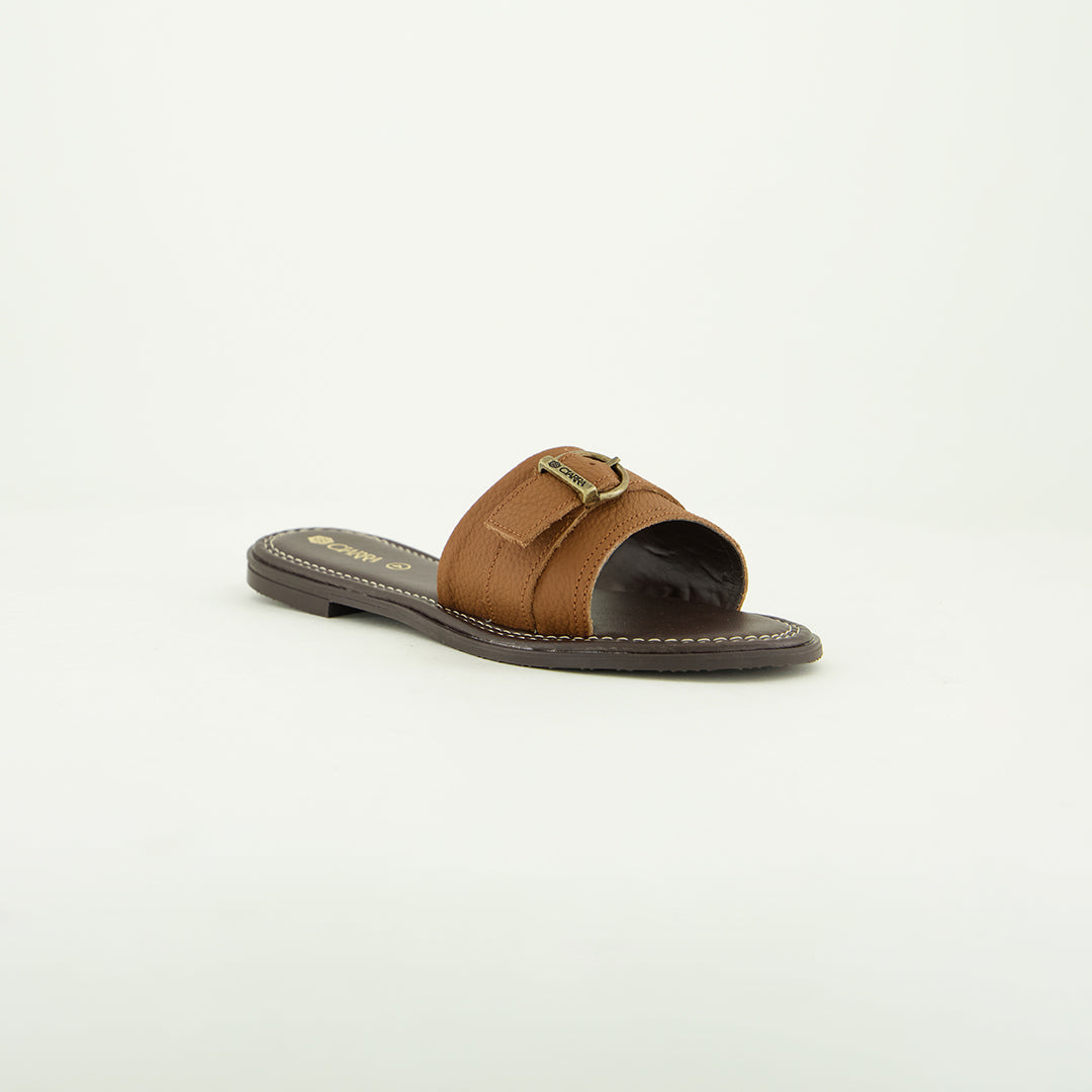 Pebble Leather Push In Sandal.Antique Brass Buckle.