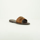 Pebble Leather Push In Sandal.Antique Brass Buckle.