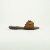 Pebble Leather Push In Sandal.Antique Brass Buckle.