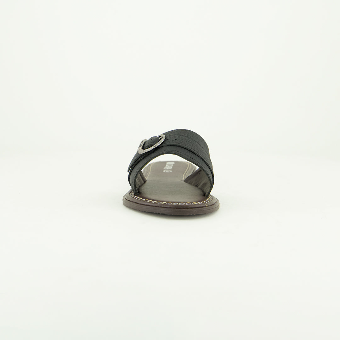 Pebble Leather Push In Sandal.Antique Brass Buckle.