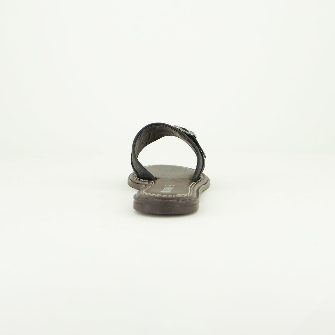 Pebble Leather Push In Sandal.Antique Brass Buckle.