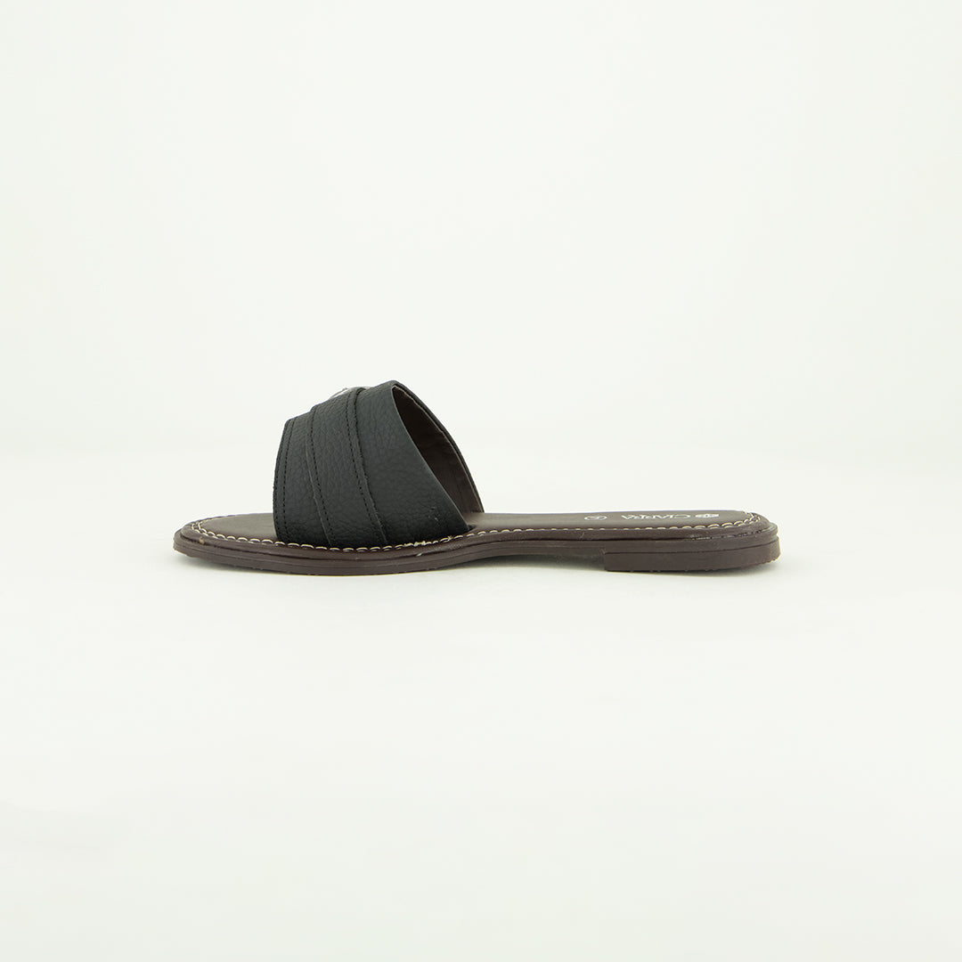 Pebble Leather Push In Sandal.Antique Brass Buckle.