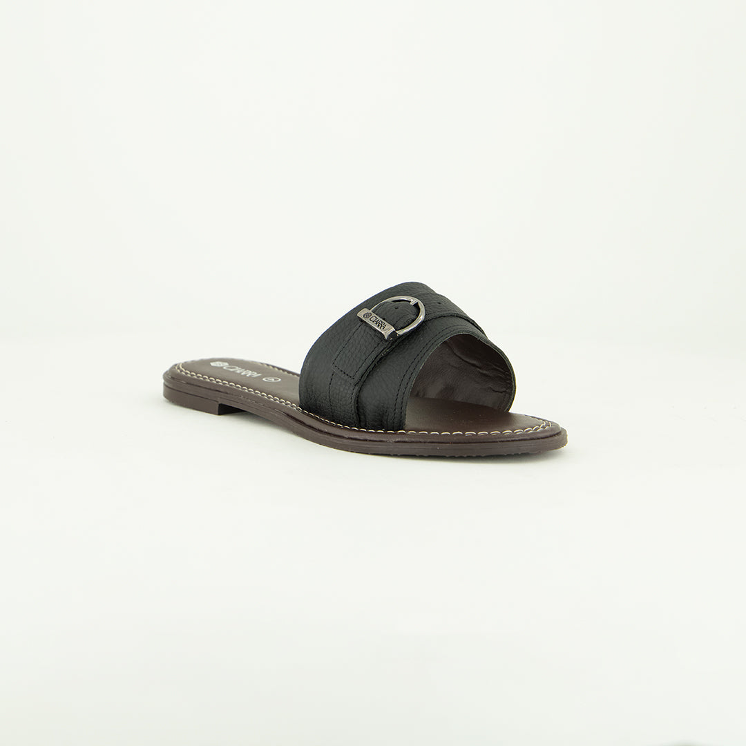 Pebble Leather Push In Sandal.Antique Brass Buckle.